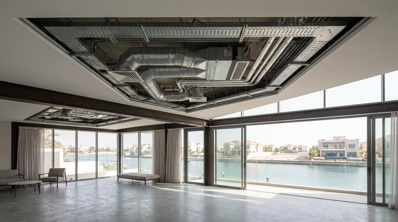 Waterfront villa remodeling coordination with MEP services, ceiling zones, and finish installation sequencing